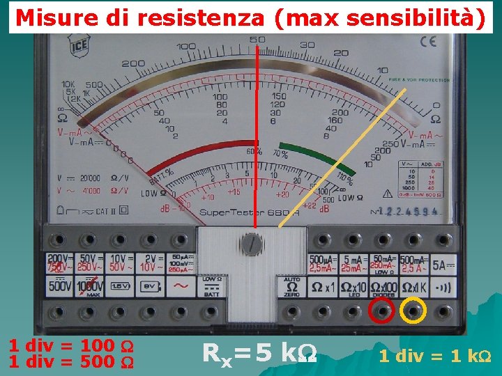 Misure di resistenza (max sensibilità) 1 div = 100 W 1 div = 500