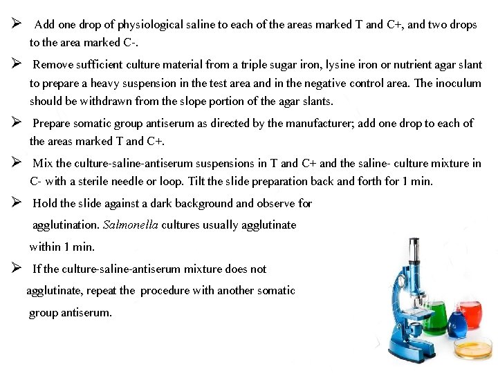 Ø Add one drop of physiological saline to each of the areas marked T