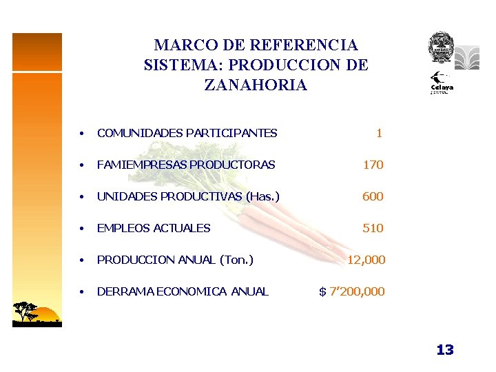 MARCO DE REFERENCIA SISTEMA: PRODUCCION DE ZANAHORIA • COMUNIDADES PARTICIPANTES 1 • FAMIEMPRESAS PRODUCTORAS