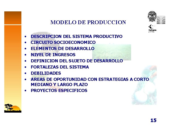 MODELO DE PRODUCCION • • • DESCRIPCION DEL SISTEMA PRODUCTIVO CIRCUITO SOCIOECONOMICO ELEMENTOS DE