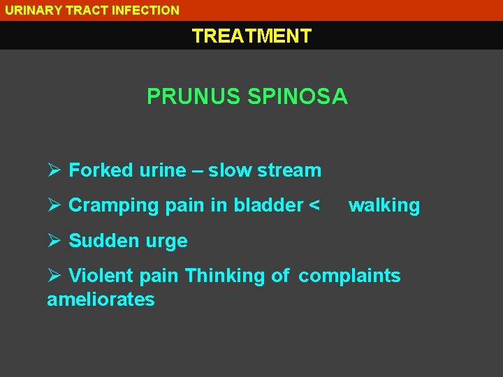 URINARY TRACT INFECTION TREATMENT PRUNUS SPINOSA Ø Forked urine – slow stream Ø Cramping