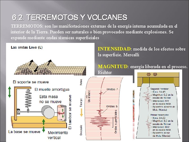 6. 2. TERREMOTOS Y VOLCANES TERREMOTOS: son las manifestaciones externas de la energía interna