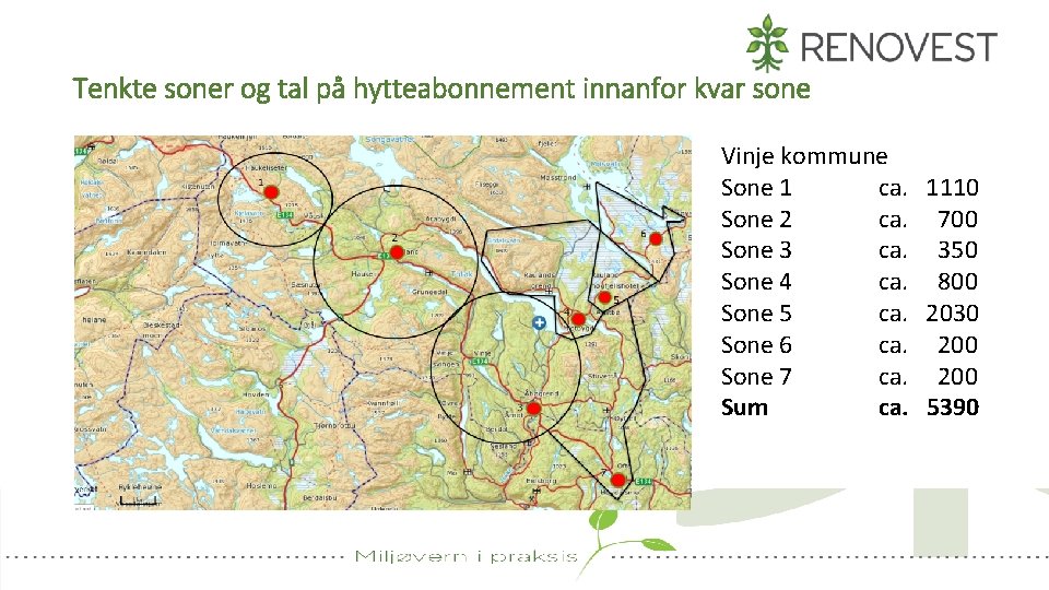 Tenkte soner og tal på hytteabonnement innanfor kvar sone Vinje kommune Sone 1 ca.