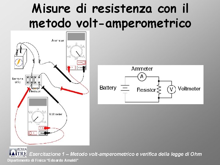 Misure di resistenza con il metodo volt-amperometrico Esercitazione 1 – Metodo volt-amperometrico e verifica
