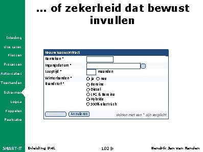 . . . of zekerheid dat bewust invullen Inleiding Use cases Klassen Processen Autorisaties