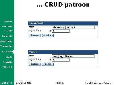 . . . CRUD patroon Inleiding Use cases Klassen Processen Nieuw product naam prijs
