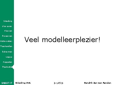 Inleiding Use cases Klassen Processen Autorisaties Veel modelleerplezier! Toestanden Schermen Logica Koppelen Realisatie 5