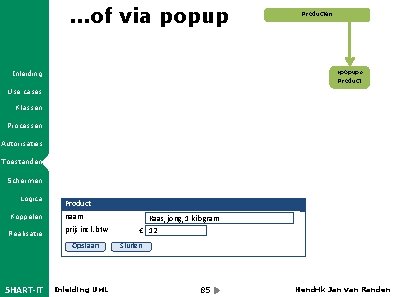 . . . of via popup Producten «popup» Product Inleiding Use cases Klassen Processen
