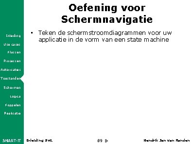 Oefening voor Schermnavigatie Inleiding Use cases • Teken de schermstroomdiagrammen voor uw applicatie in