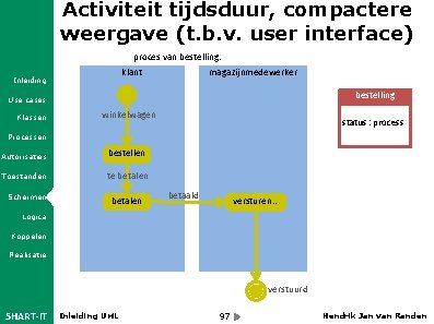 Activiteit tijdsduur, compactere weergave (t. b. v. user interface) proces van bestelling: klant Inleiding