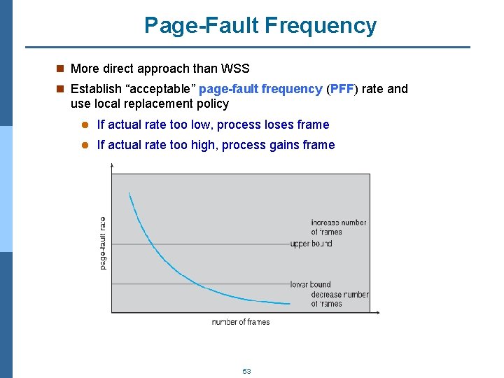 Page-Fault Frequency n More direct approach than WSS n Establish “acceptable” page-fault frequency (PFF)