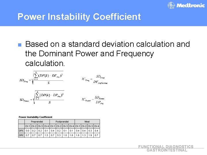 Power Instability Coefficient n Based on a standard deviation calculation and the Dominant Power