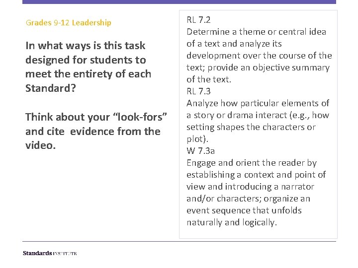 Grades 9 -12 Leadership In what ways is this task designed for students to