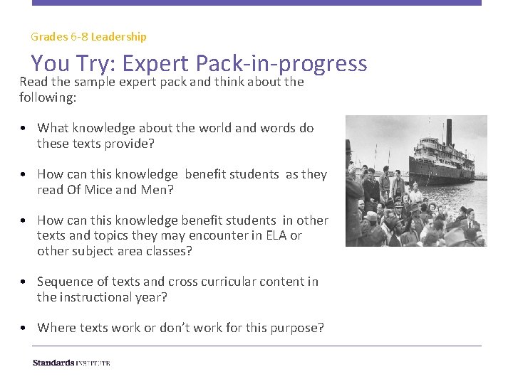 Grades 6 -8 Leadership You Try: Expert Pack-in-progress Read the sample expert pack and