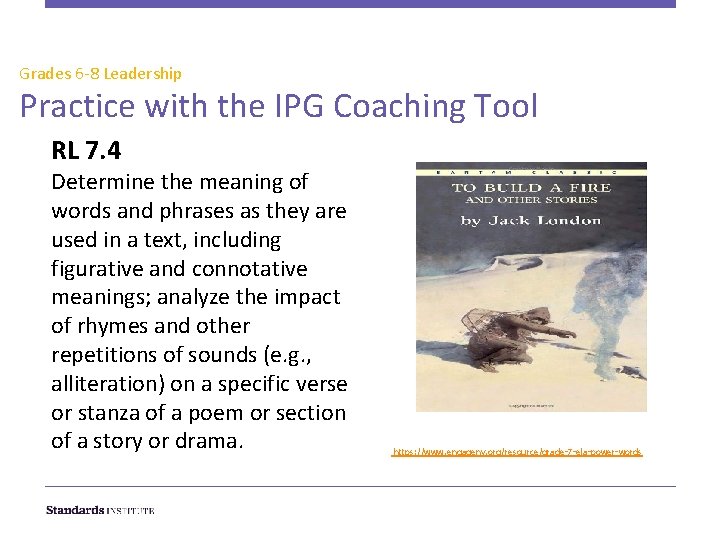 Grades 6 -8 Leadership Practice with the IPG Coaching Tool RL 7. 4 Determine