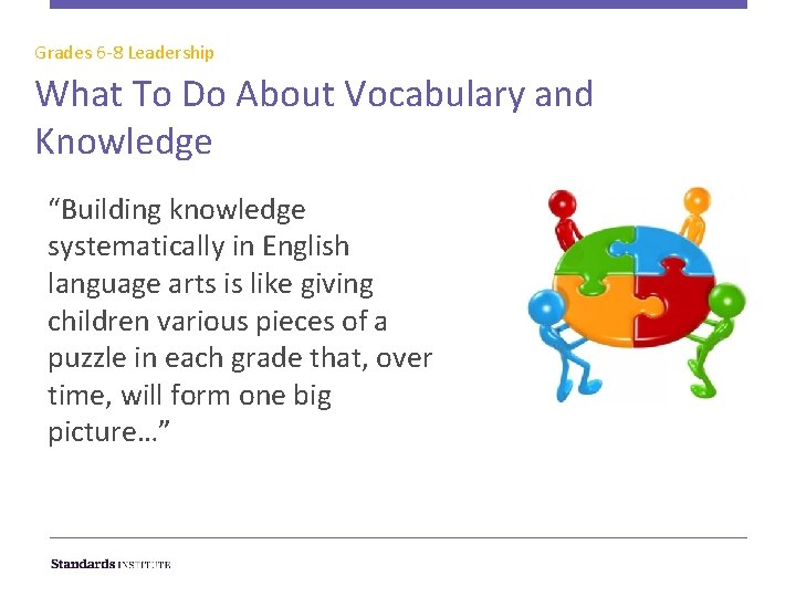 Grades 6 -8 Leadership What To Do About Vocabulary and Knowledge “Building knowledge systematically
