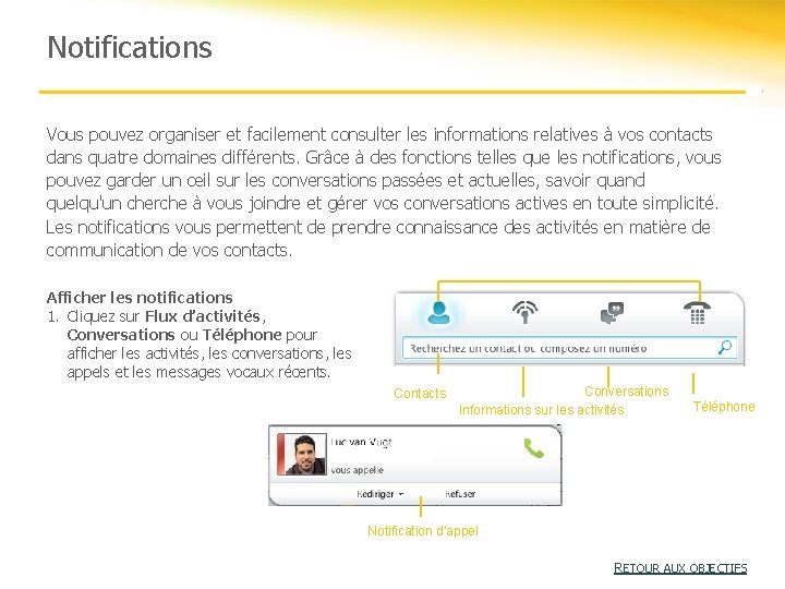 Notifications Vous pouvez organiser et facilement consulter les informations relatives à vos contacts dans Notifications Vous pouvez organiser et facilement consulter les informations relatives à vos contacts dans