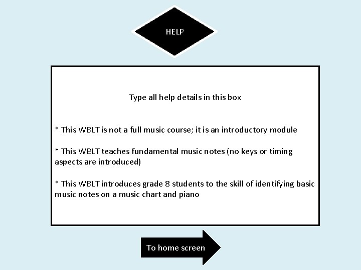 HELP Type all help details in this box * This WBLT is not a