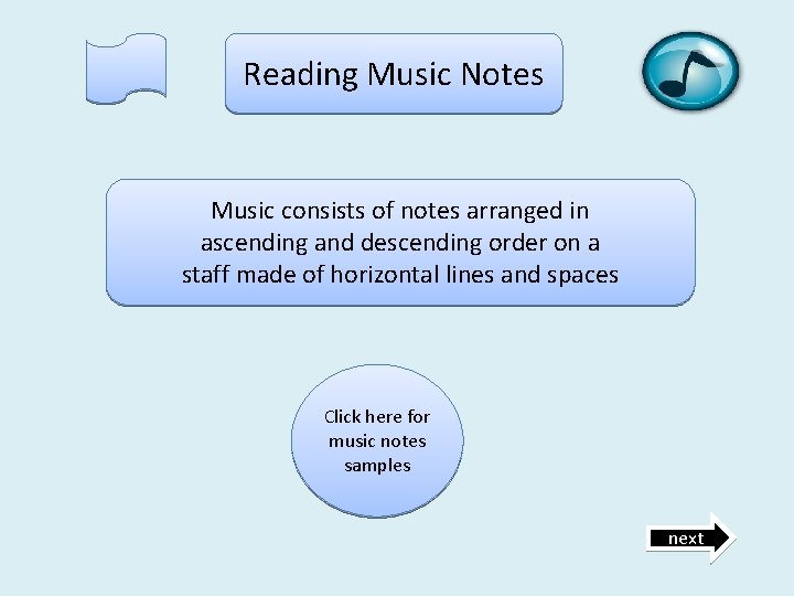 Reading Music Notes Music consists of notes arranged in ascending and descending order on
