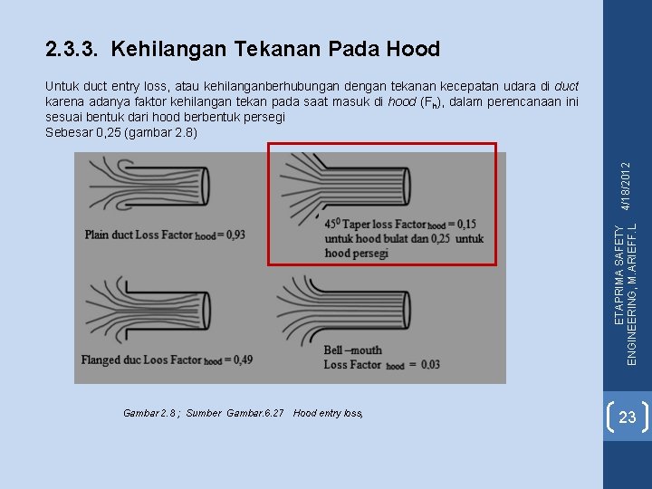 2. 3. 3. Kehilangan Tekanan Pada Hood ETAPRIMA SAFETY 4/18/2012 ENGINEERING, M. ARIEFF. L