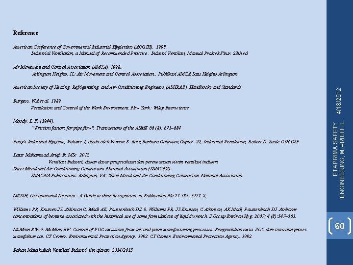 American Conference of Governmental Industrial Hygienists (ACGIH). 1998. Industrial Ventilation, a Manual of American Conference of Governmental Industrial Hygienists (ACGIH). 1998. Industrial Ventilation, a Manual of