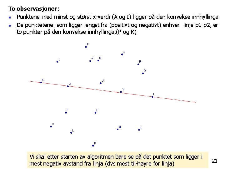 To observasjoner: n Punktene med minst og størst x-verdi (A og I) ligger på