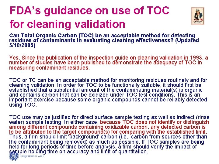 FDA’s guidance on use of TOC for cleaning validation Can Total Organic Carbon (TOC)