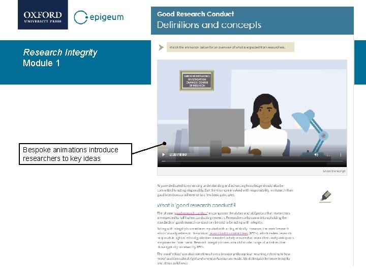 Research Integrity Module 1 Bespoke animations introduce researchers to key ideas Research Integrity Module 1 Bespoke animations introduce researchers to key ideas