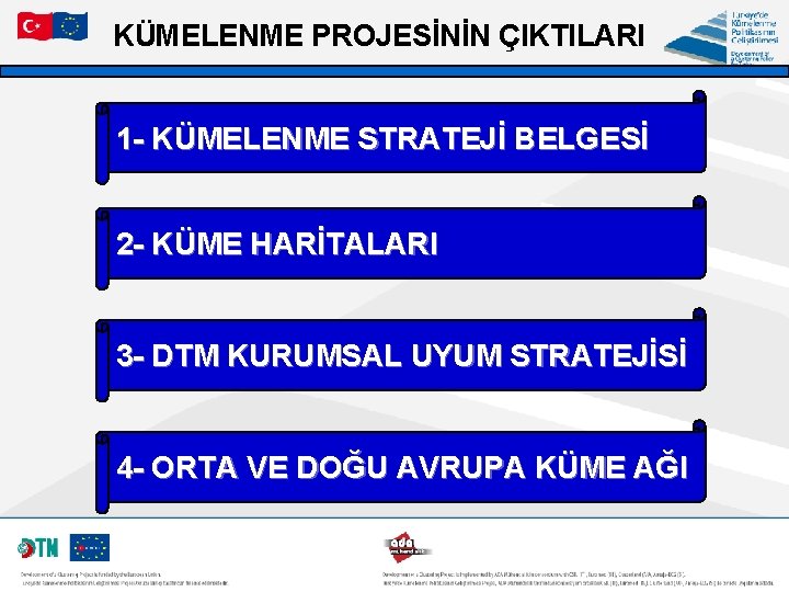 KÜMELENME PROJESİNİN ÇIKTILARI 1 - KÜMELENME STRATEJİ BELGESİ 2 - KÜME HARİTALARI 3 -