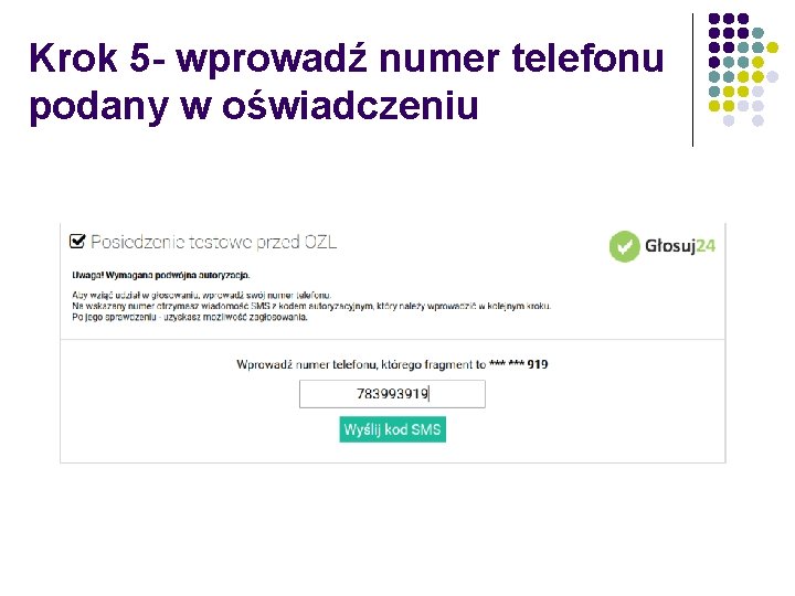 Krok 5 - wprowadź numer telefonu podany w oświadczeniu 