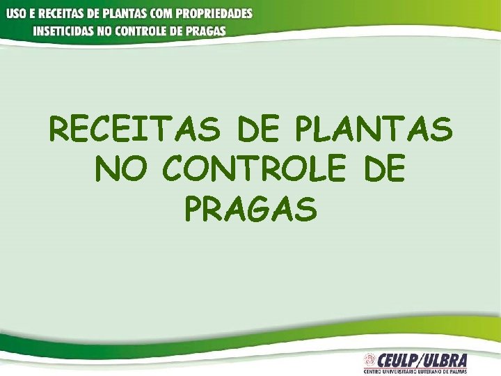 RECEITAS DE PLANTAS NO CONTROLE DE PRAGAS 