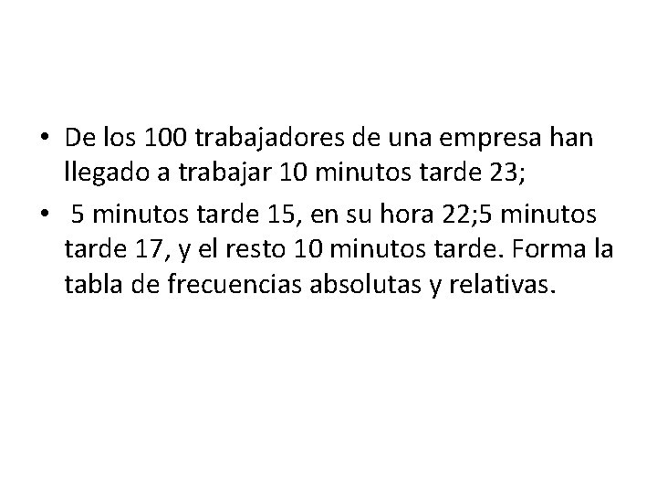  • De los 100 trabajadores de una empresa han llegado a trabajar 10