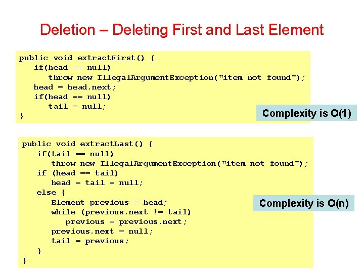 Deletion – Deleting First and Last Element public void extract. First() { if(head ==