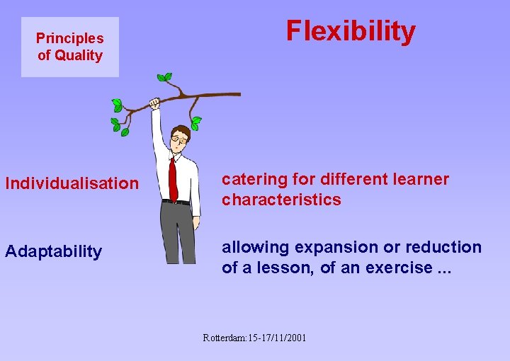 Principles of Quality Flexibility Individualisation catering for different learner characteristics Adaptability allowing expansion or