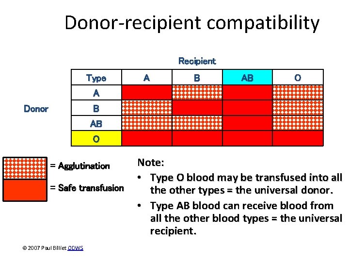 Donor-recipient compatibility Recipient Type A B AB O A Donor B AB O =