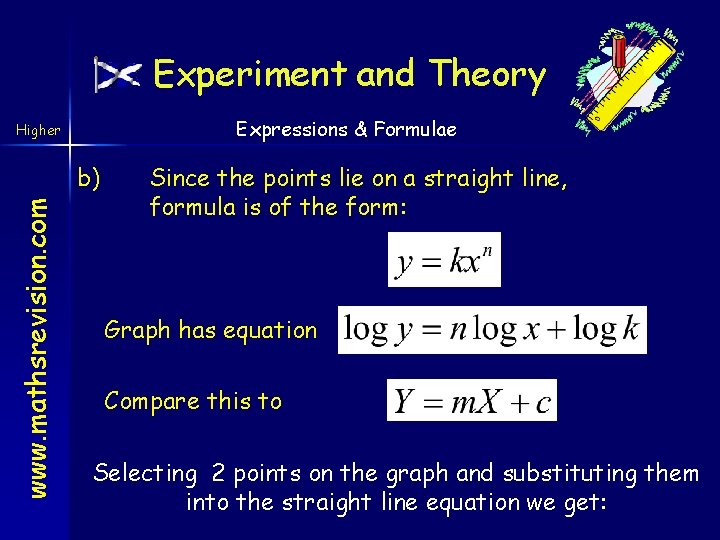 Experiment and Theory Expressions & Formulae Higher www. mathsrevision. com b) Since the points