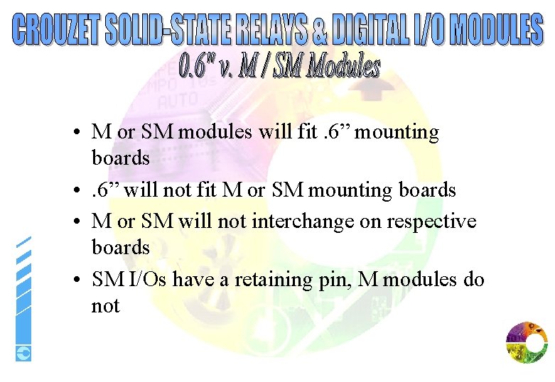  • M or SM modules will fit. 6” mounting boards • . 6”