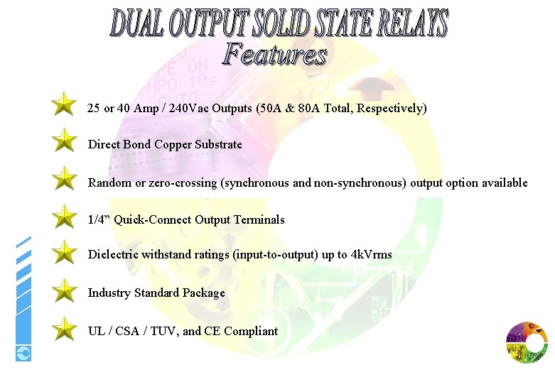 25 or 40 Amp / 240 Vac Outputs (50 A & 80 A Total,