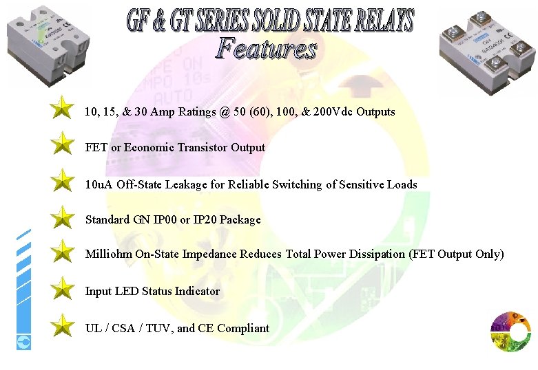 10, 15, & 30 Amp Ratings @ 50 (60), 100, & 200 Vdc Outputs