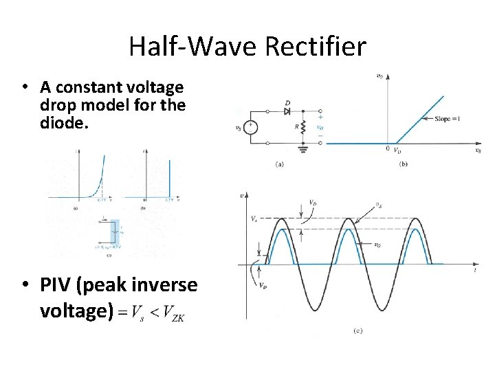 Half-Wave Rectifier • A constant voltage drop model for the diode. • PIV (peak
