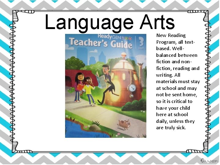 Language Arts New Reading Program, all textbased. Wellbalanced between fiction and nonfiction, reading and