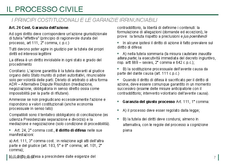 IL PROCESSO CIVILE I PRINCIPI COSTITUZIONALI E LE GARANZIE IRRINUNCIABILI Art. 24 Cost. Garanzia