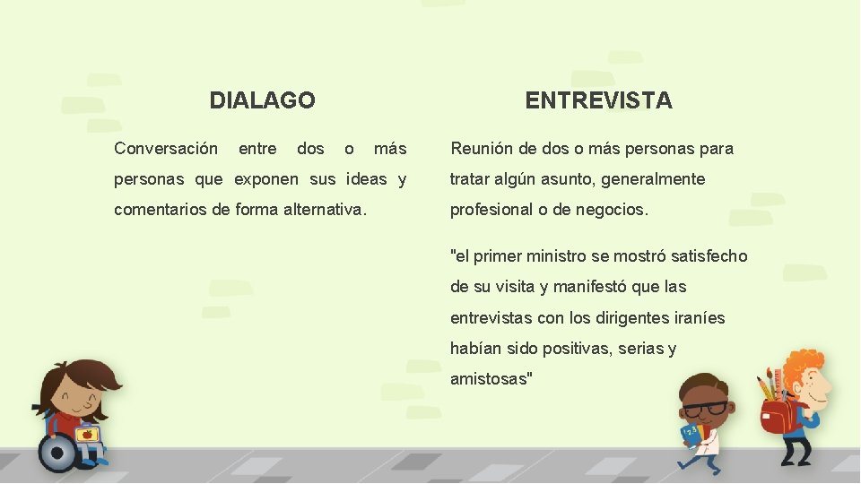 DIALAGO ENTREVISTA Conversación entre dos o más Reunión de dos o más personas para