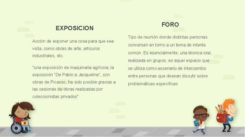 EXPOSICION Acción de exponer una cosa para que sea vista, como obras de arte,