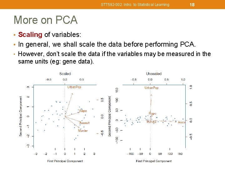 STT 592 -002: Intro. to Statistical Learning 18 More on PCA • Scaling of