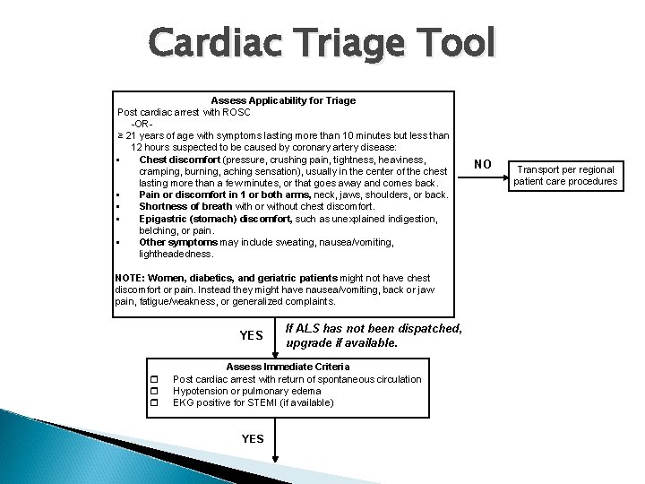 Cardiac Triage Tool Assess Applicability for Triage Post cardiac arrest with ROSC -OR ≥