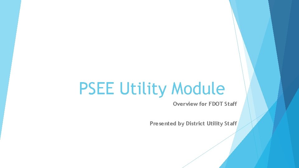 PSEE Utility Module Overview for FDOT Staff Presented by District Utility Staff 