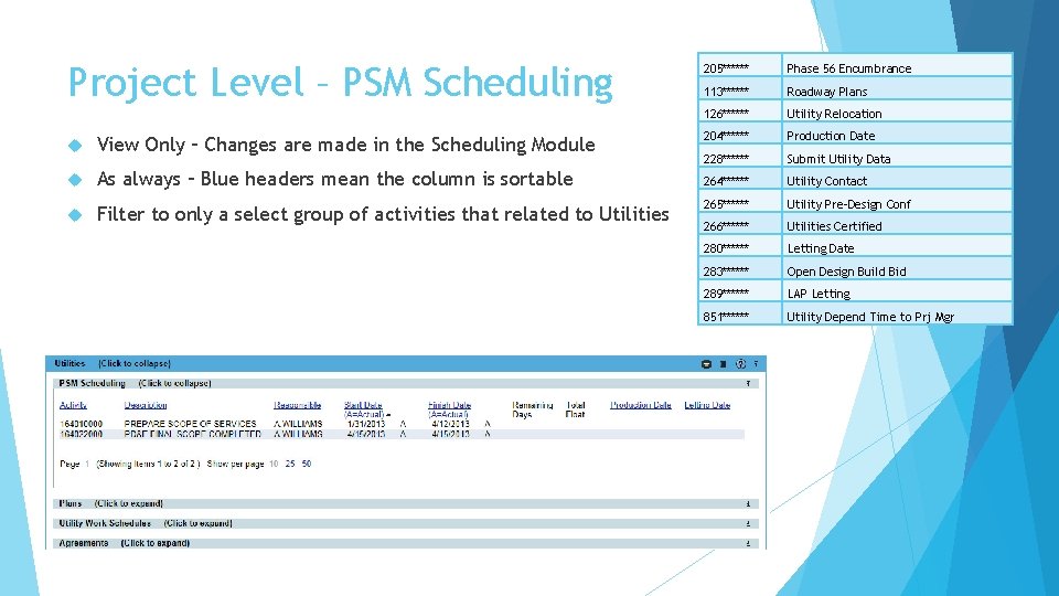 Project Level – PSM Scheduling View Only – Changes are made in the Scheduling