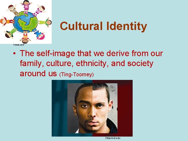 Cultural Identity Voices. com • The self-image that we derive from our family, culture,