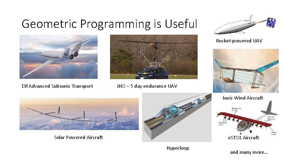 Geometric Programming is Useful Rocket-powered UAV D 8 Advanced Subsonic Transport JHO – 5